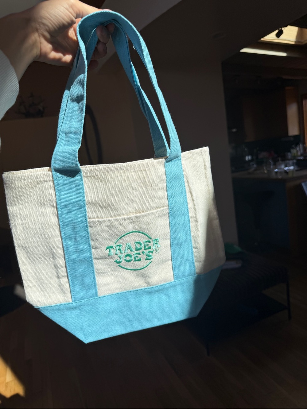Trader Joe’s Mini Tote Bag in pastel blue
